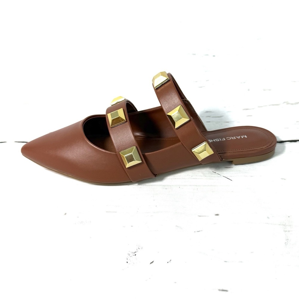 Marc Fisher Shoes Womens 9.5M Brown Sharla Mules Pointed Toe  Straps Studded New